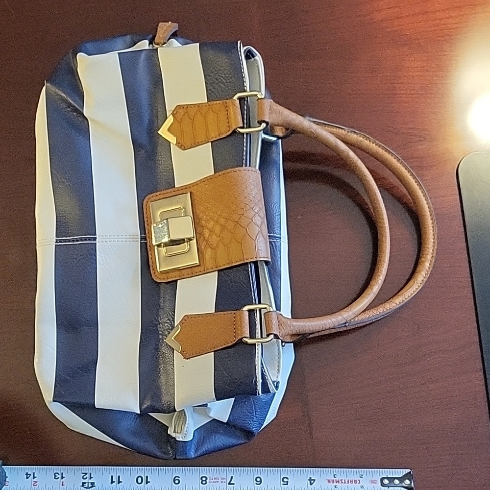 Apt. 9 Blue and White Satchel with Structured Shape and Faux Leather Accents